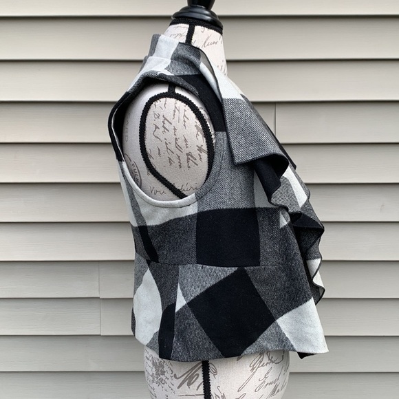 Gap Wool Blend Buffalo Plaid Drape Front Vest - Black/Off White - Picture 5 of 14